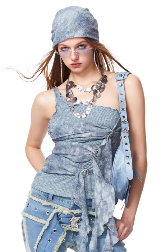 Crystal Petal Chiffon Ruffle Accent Top