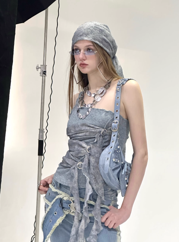 Crystal Petal Chiffon Ruffle Accent Top