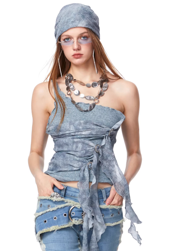 Crystal Petal Chiffon Ruffle Accent Top