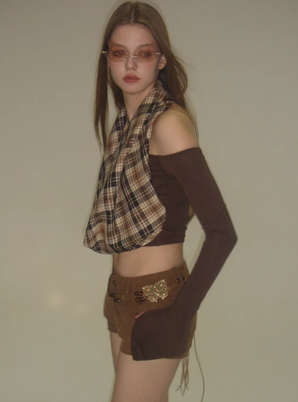 Retro Charm Plaid Halter Knit Top