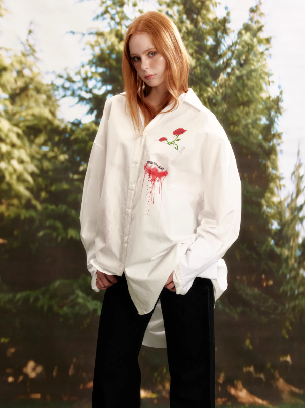 Crimson Phantom Rose Oversized Shirt