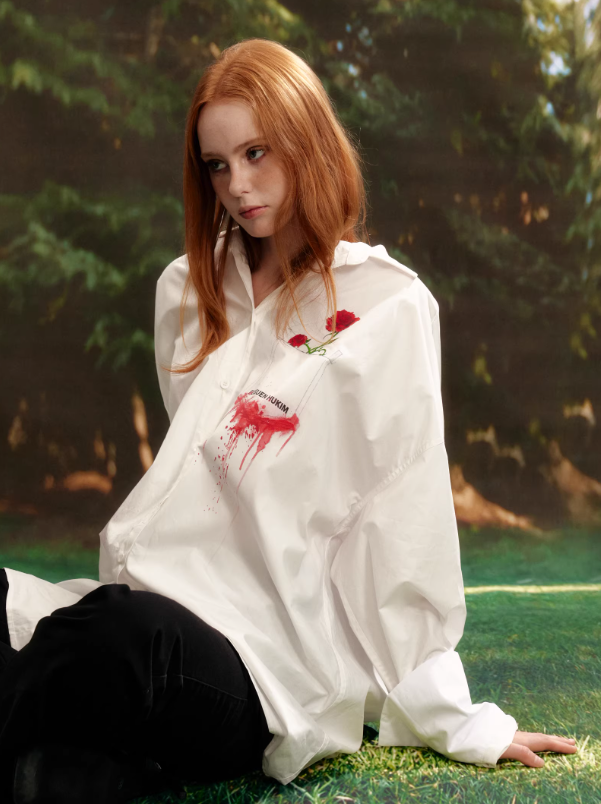 Crimson Phantom Rose Oversized Shirt